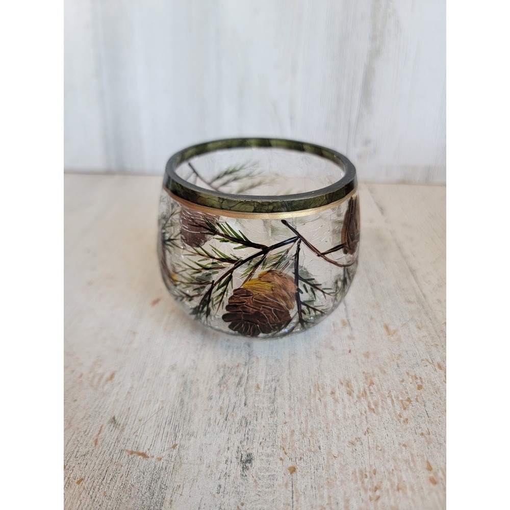 Yankee Candle pinecone crackle glass tea light candle holder Xmas home decor